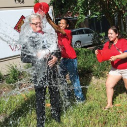 President Sandy Shugart accepted a student’s Ice Bucket Challenge in support of fighting ALS.
