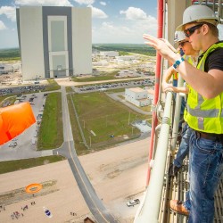 Engineering students test their parachute designs by dropping them from NASA’s Mobile Launcher platform at the Kennedy Space Center.